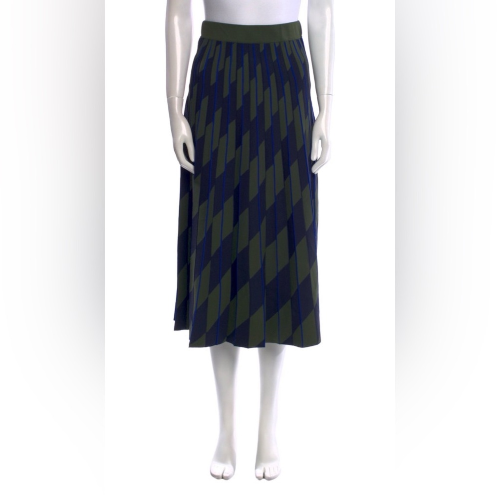 Tory Burch Sport Blue and Green Geometric Midi Skirt